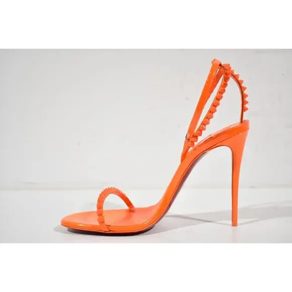 Christian Louboutin So Me 100 Orange Patent Ankle Strap Sandal Heel Pump 38